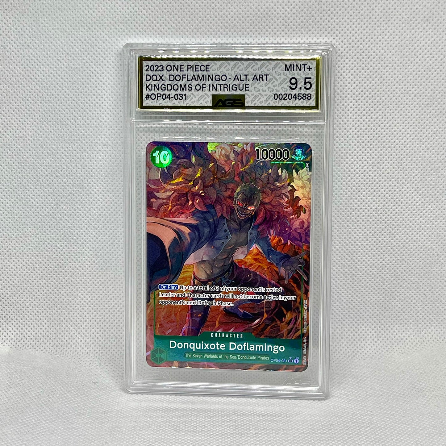 One Piece Card Game Donquixote Doflamingo OP04-031 Alternate Art AGS Mint+ 9.5