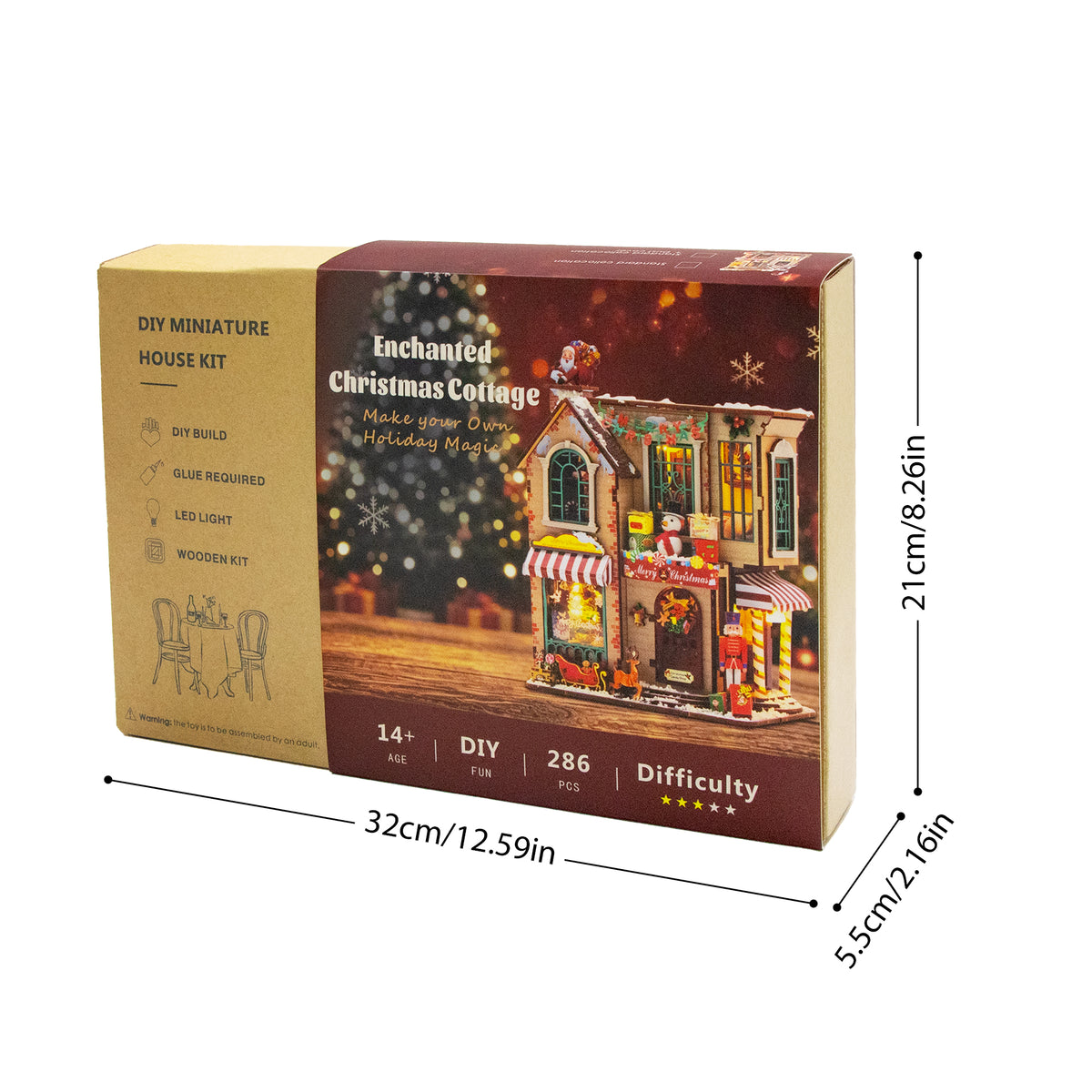 Enchanted Christmas Cottage M2516 DIY Miniature House Kit with LED Lights