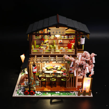 Gibbon Sushi M2011 Japanese Sushi Restaurant DIY Miniature Dollhouse Kit with LED Lights