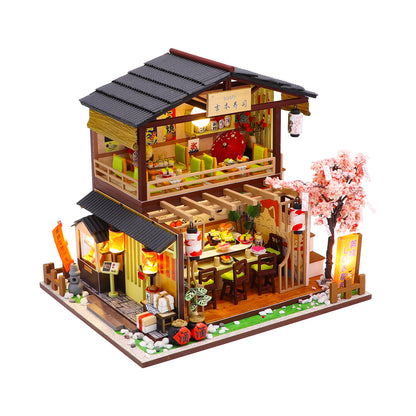 Gibbon Sushi M2011 Japanese Sushi Restaurant DIY Miniature Dollhouse Kit with LED Lights