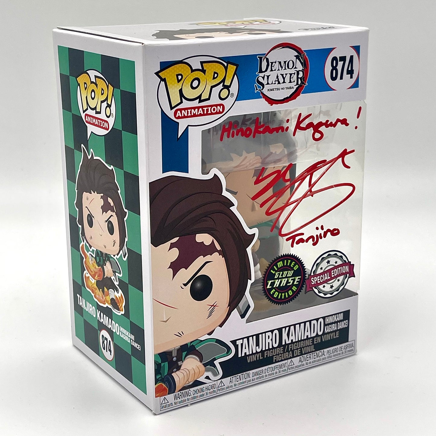 Funko Pop Tanjiro Kamado (Hinokami Kagura) #874 Glow Chase Special Edition Signed by Zach Aguilar