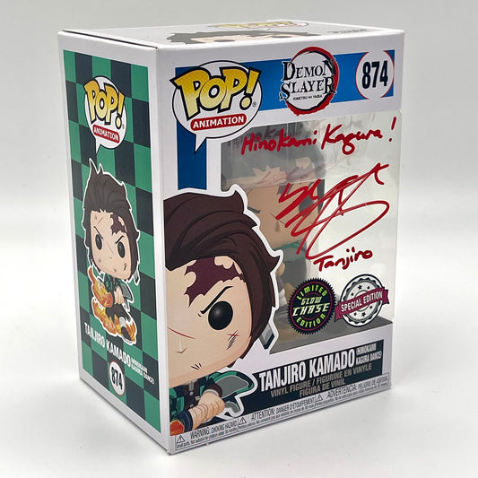 Funko Pop Tanjiro Kamado (Hinokami Kagura) #874 Glow Chase Special Edition Signed by Zach Aguilar
