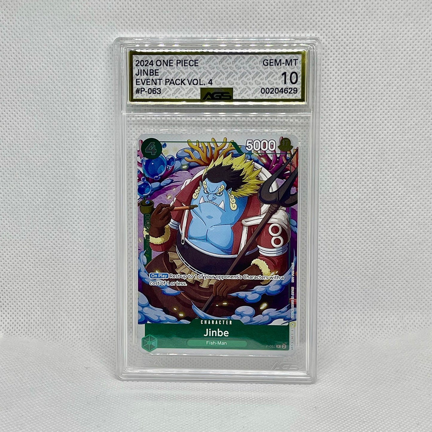 One Piece Card Game Jinbe P-063 AGS GEM-MT 10 Event Pack Vol. 4 Japanese Graded Card