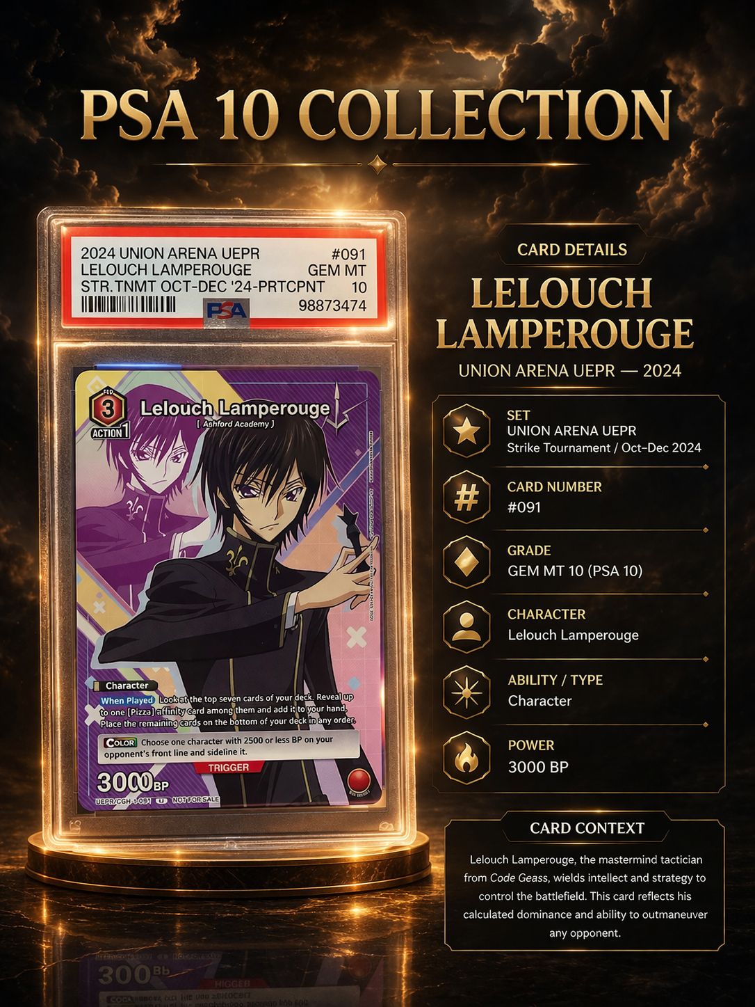Union Arena PSA 10 GEM MT Slabs Collection (Bleach / Jujutsu Kaisen / Code Geass)