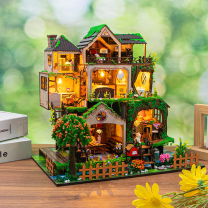 Fairytale Forest L2501 DIY Miniature Dollhouse Kit with LED Lights & Display Case
