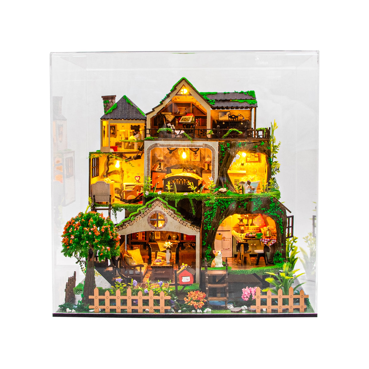 Fairytale Forest L2501 DIY Miniature Dollhouse Kit with LED Lights & Display Case