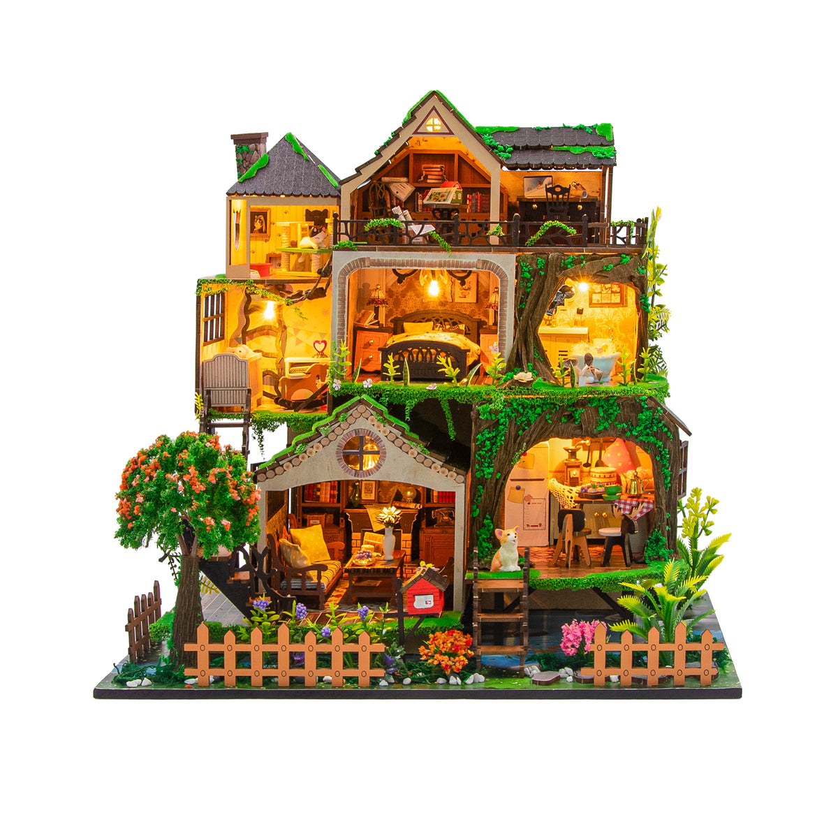 Fairytale Forest L2501 DIY Miniature Dollhouse Kit with LED Lights & Display Case