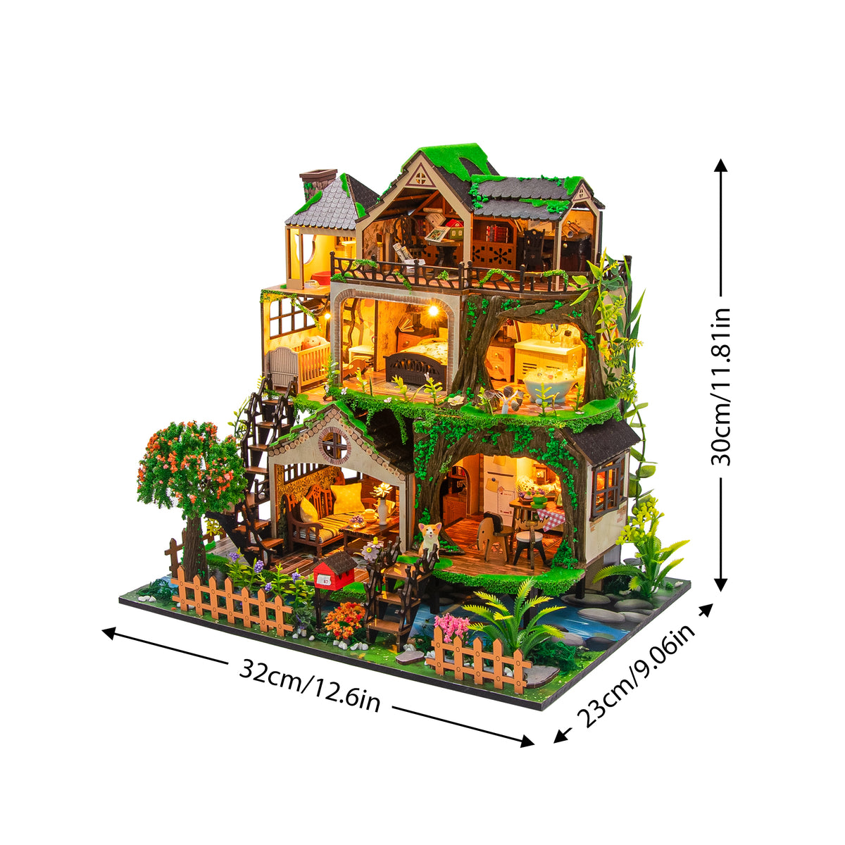 Fairytale Forest L2501 DIY Miniature Dollhouse Kit with LED Lights & Display Case