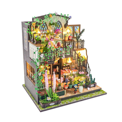 Darcy Flower House M2322 DIY Miniature Flower Shop Dollhouse Kit with LED Lights