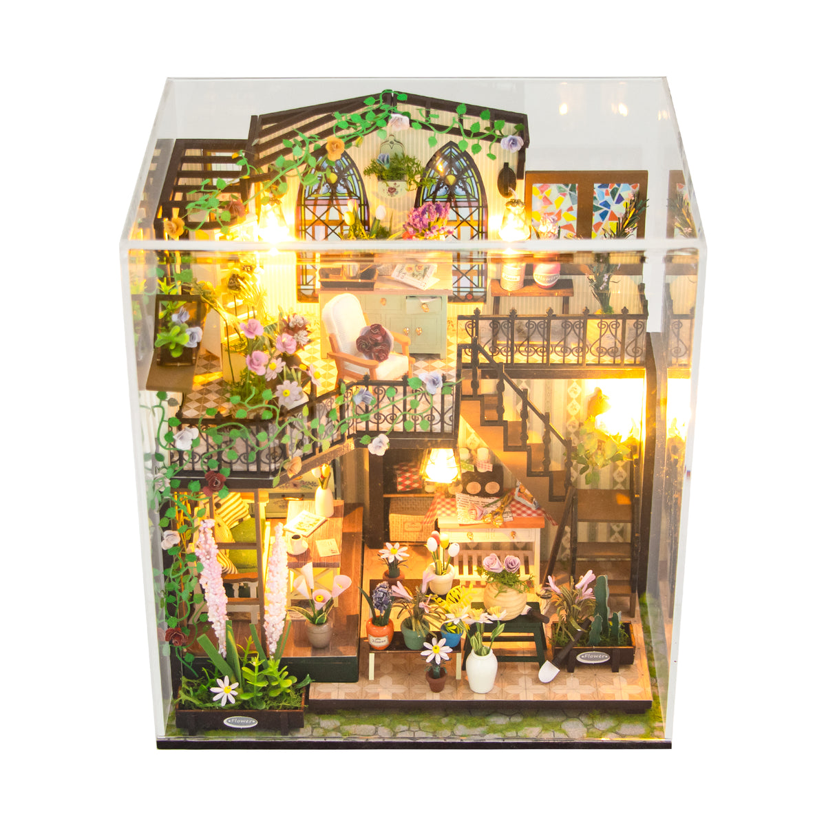 Darcy Flower House M2322 DIY Miniature Flower Shop Dollhouse Kit with LED Lights