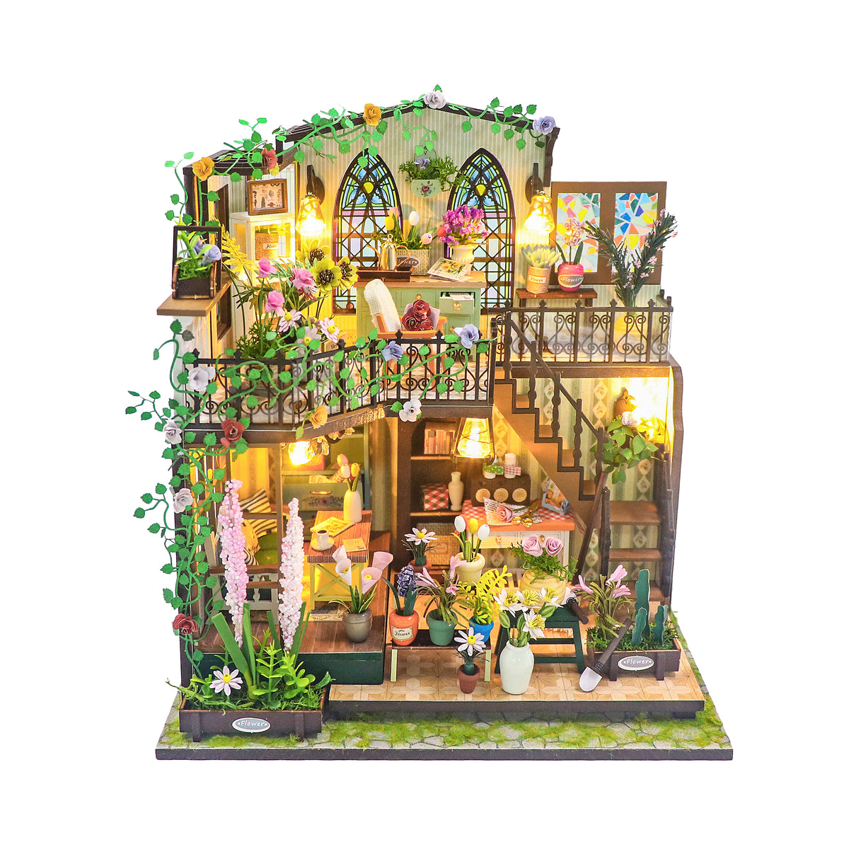 Darcy Flower House M2322 DIY Miniature Flower Shop Dollhouse Kit with LED Lights