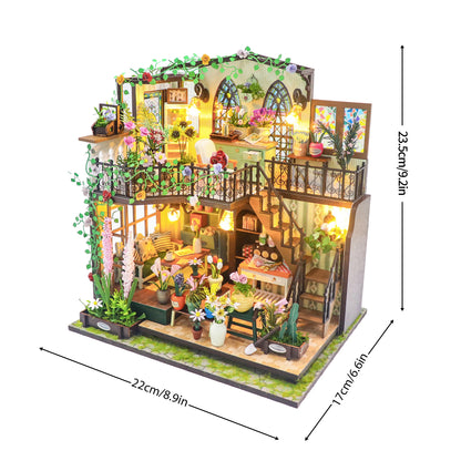 Darcy Flower House M2322 DIY Miniature Flower Shop Dollhouse Kit with LED Lights