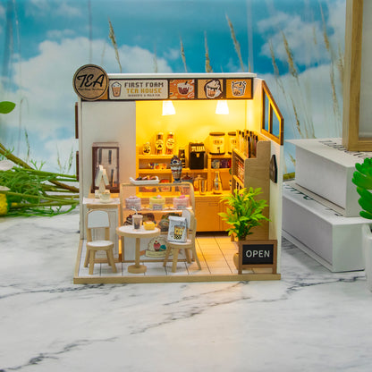 First Foam Tea House M2505 DIY Miniature Tea Shop Kit with LED Lights