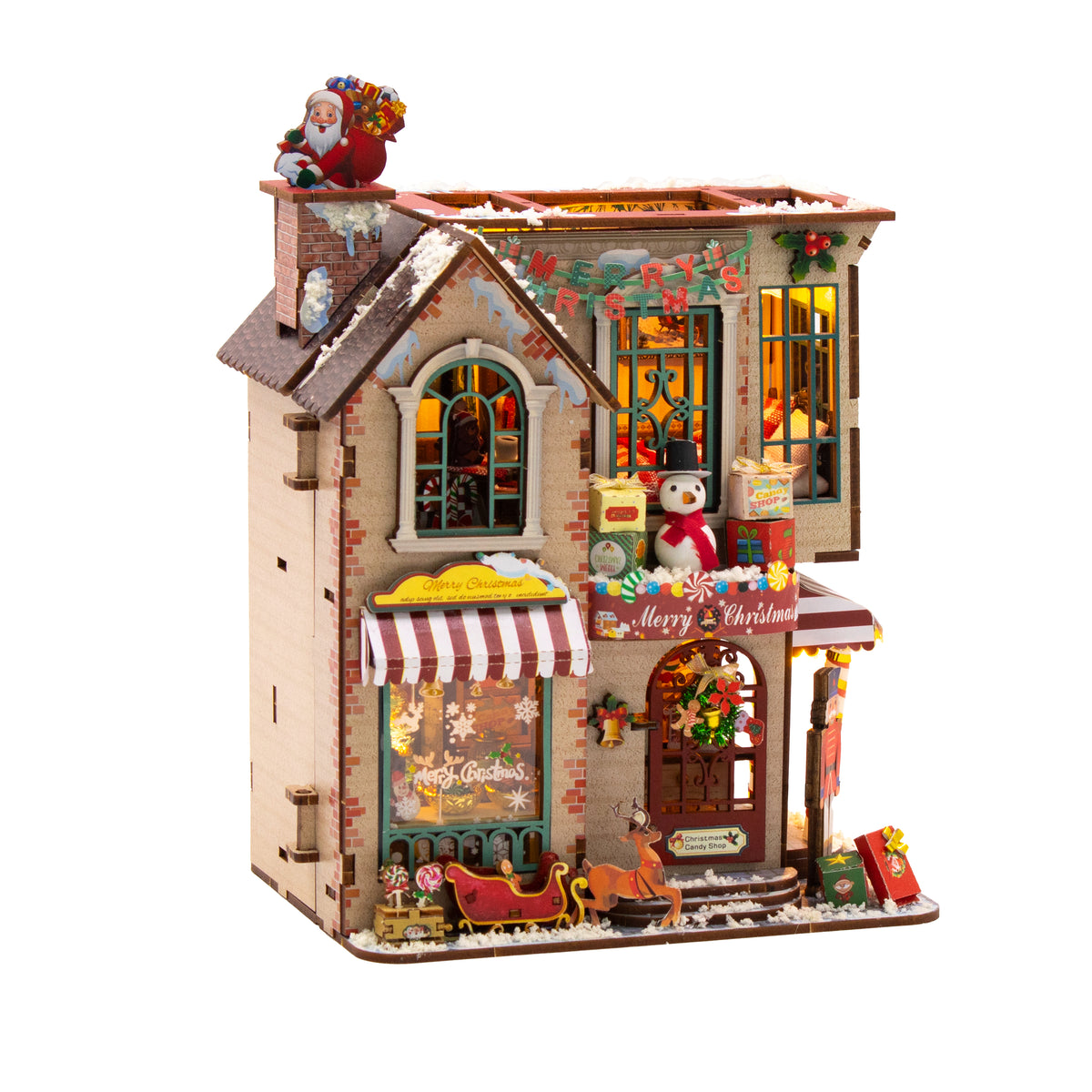 Enchanted Christmas Cottage M2516 DIY Miniature House Kit with LED Lights