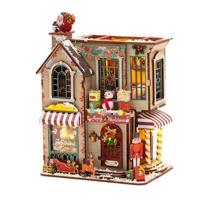 Enchanted Christmas Cottage M2516 DIY Miniature House Kit with LED Lights