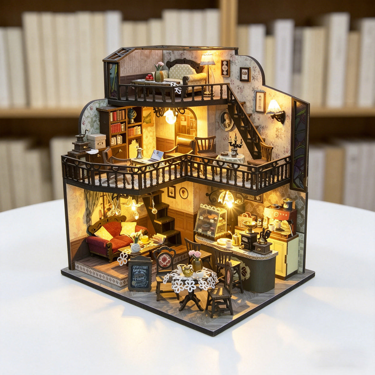 Fortunate Encounter Café M2533Z DIY Miniature House Kit with LED Lights