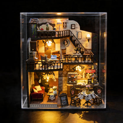 Fortunate Encounter Café M2533Z DIY Miniature House Kit with LED Lights