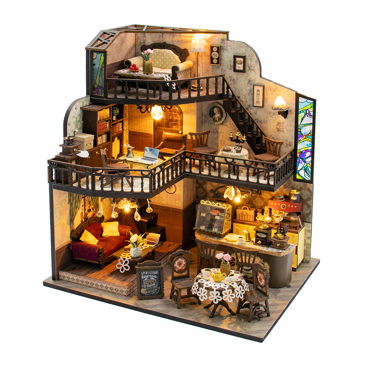 Fortunate Encounter Café M2533Z DIY Miniature House Kit with LED Lights