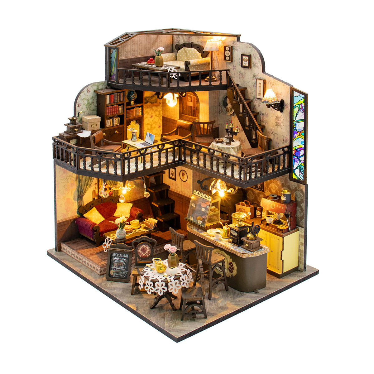 Fortunate Encounter Café M2533Z DIY Miniature House Kit with LED Lights
