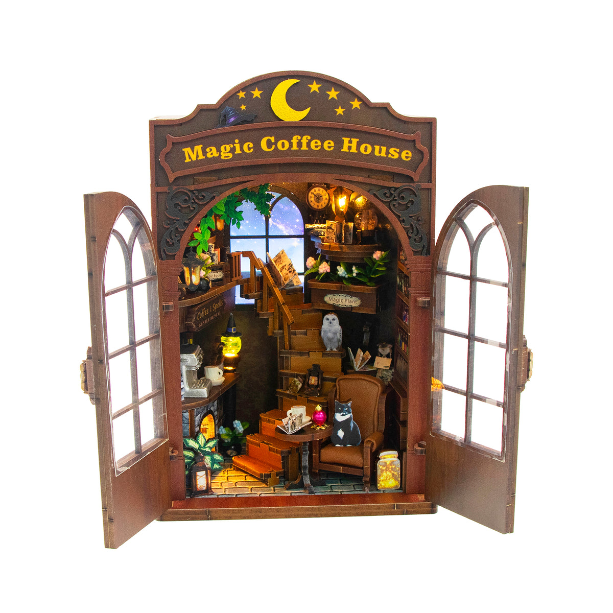 Magic Coffee House M2602 DIY Miniature Book Nook Kit with LED Lights