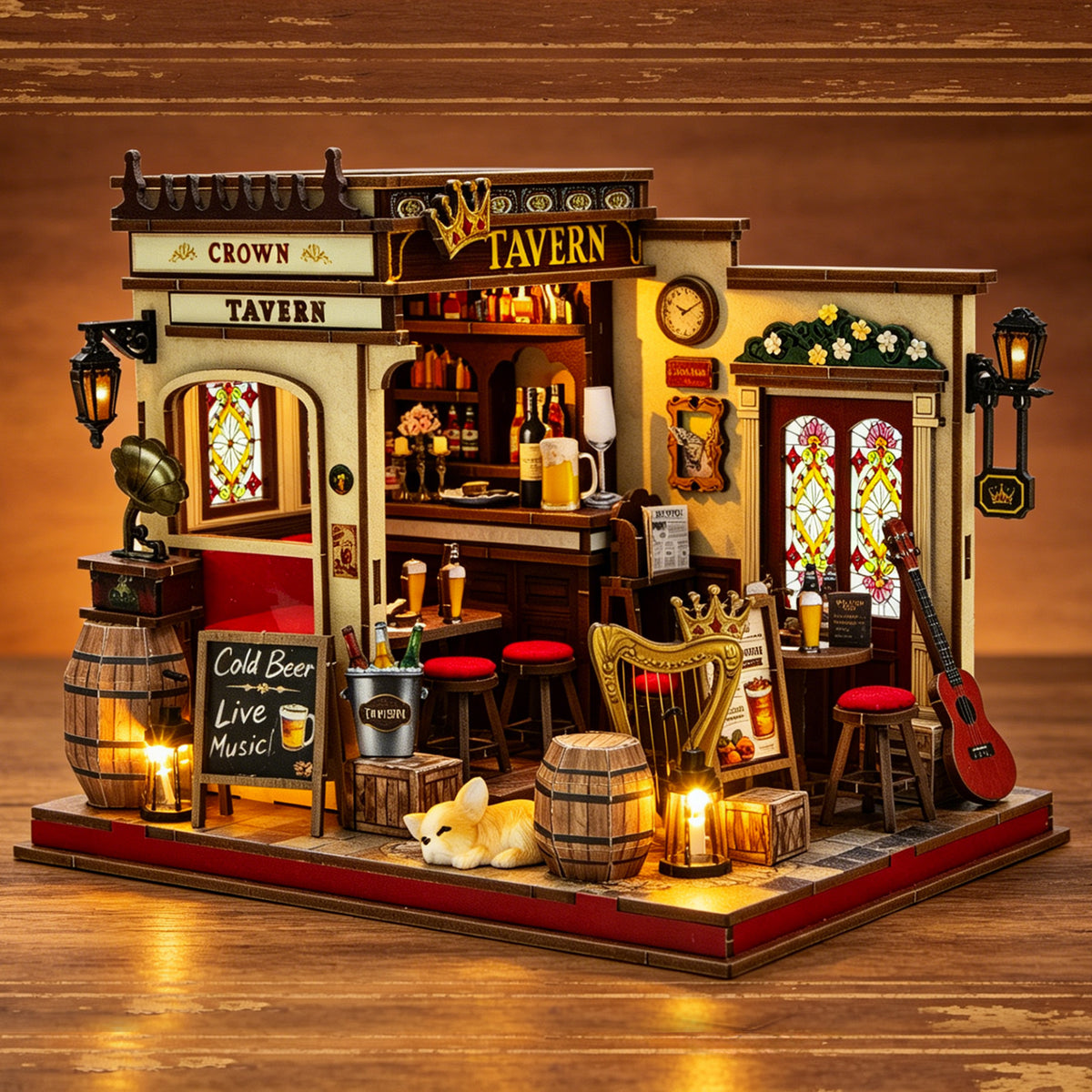 Crown Tavern M2605Z DIY Miniature Pub House Kit with LED Lights