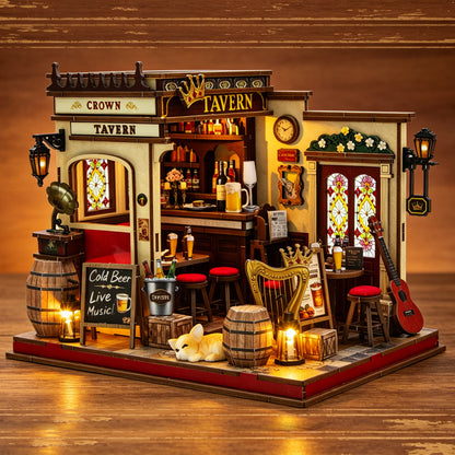 Crown Tavern M2605Z DIY Miniature Pub House Kit with LED Lights