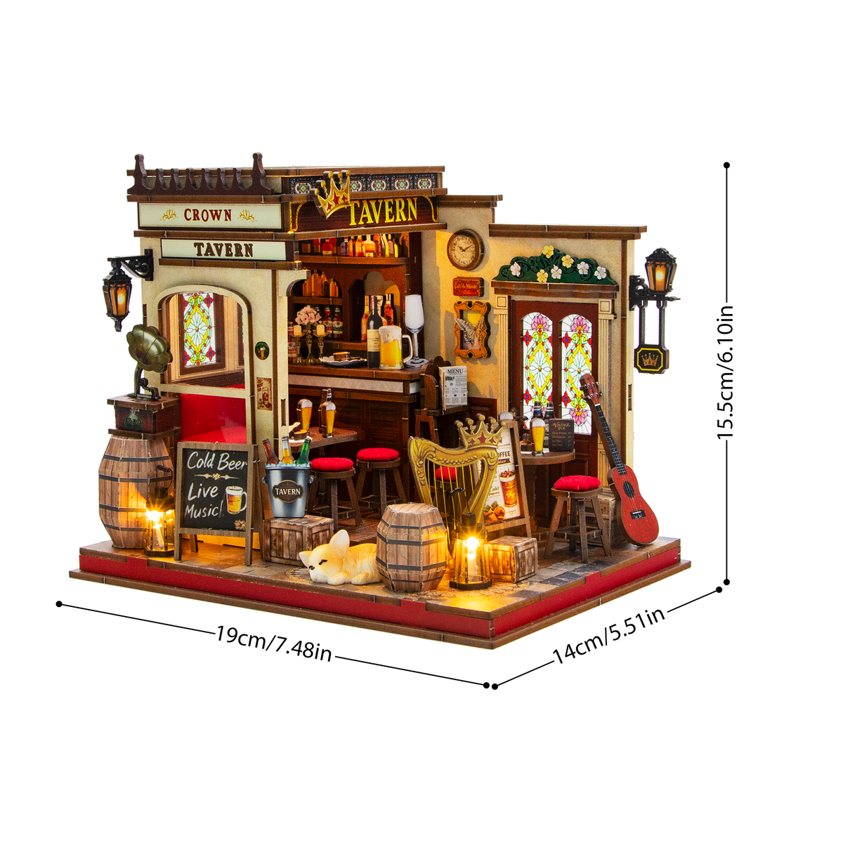 Crown Tavern M2605Z DIY Miniature Pub House Kit with LED Lights